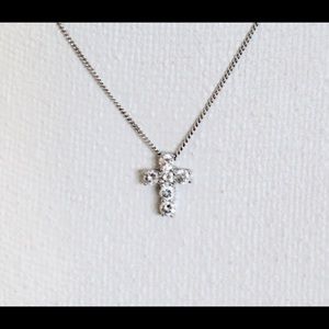 Sterling silver and cubic diamond cross necklace